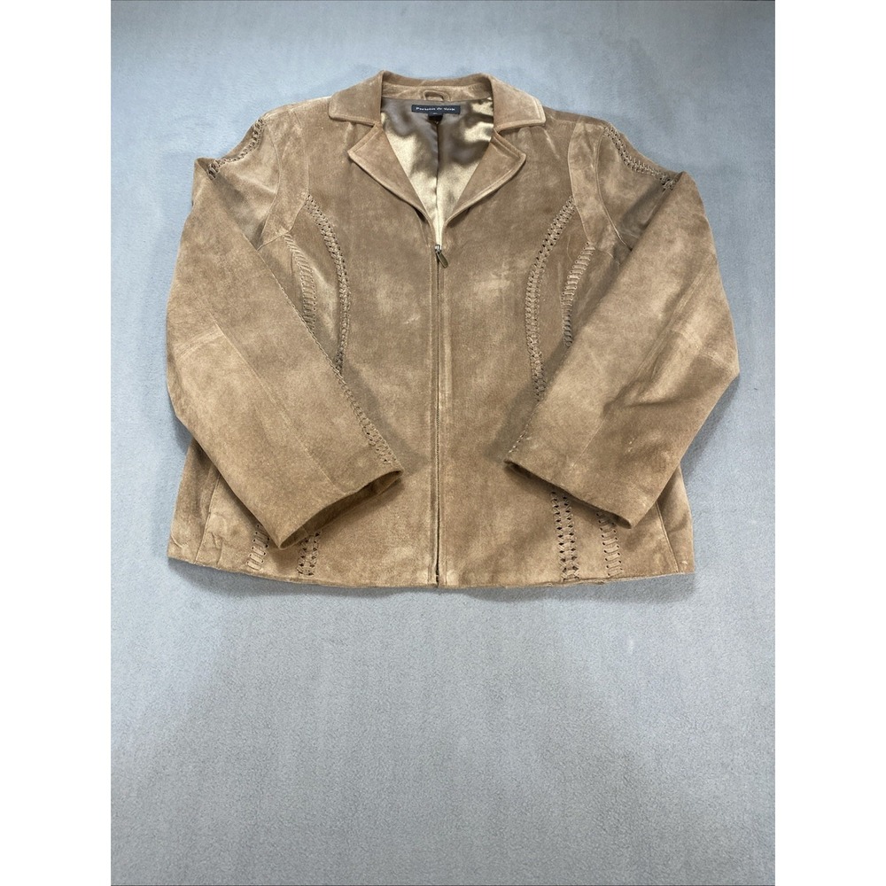 Preston & York Womens XL Suede Leather Jacket Braided Details Tan